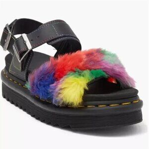 Dr. Martens VOSS II FLUFFY RAINBOW Women's Faux Fur/ Hydro leather Sandals